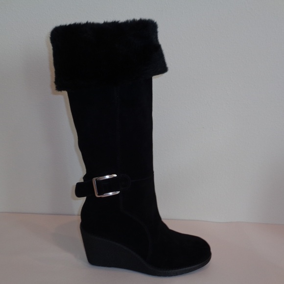 Tahari JENNY Black Leather New Wedge Boots - Picture 1 of 8